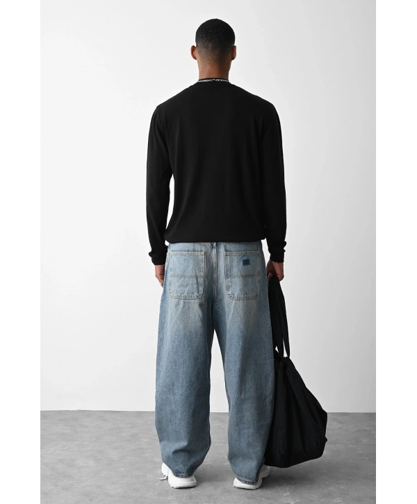 Erkek Owersize Yarım Balıkçı Triko Kazak - Siyah