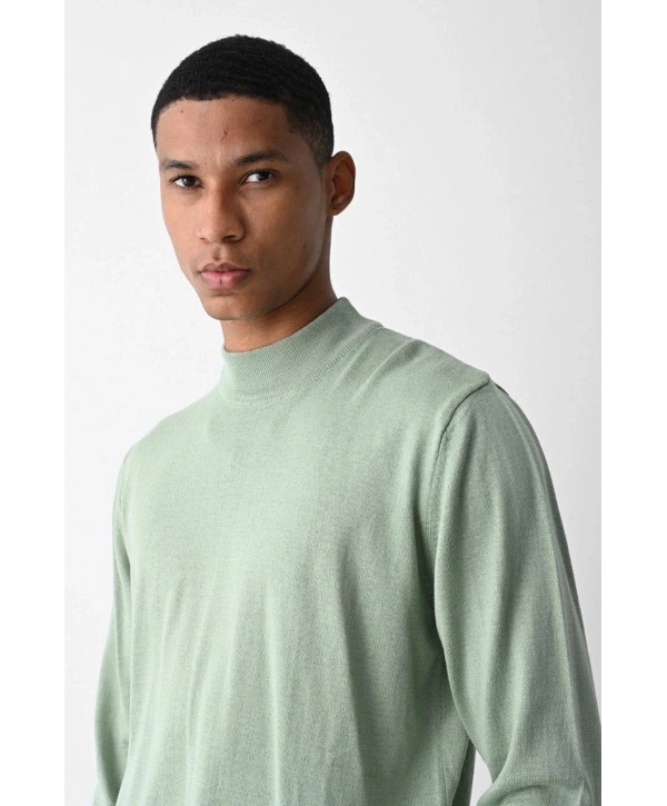 Erkek Owersize Yarım Balıkçı Triko Kazak - Su Yeşil