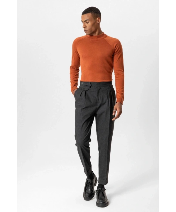 Erkek Owersize Yarım Balıkçı Triko Kazak -Turuncu