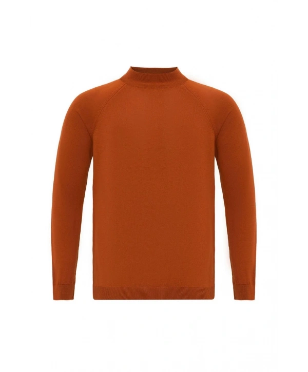 Erkek Owersize Yarım Balıkçı Triko Kazak -Turuncu