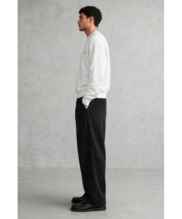 Erkek Owersize Yıkamalı Önü Again Baskılı Sweatshirt-Beyaz