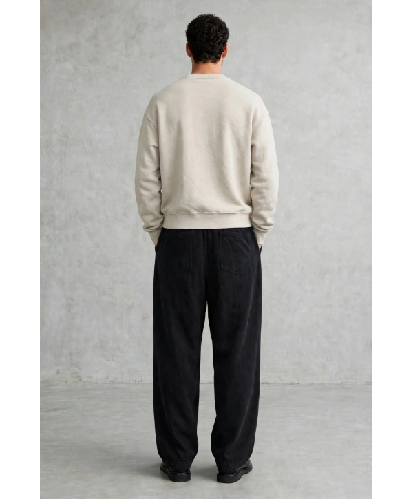 Erkek Owersize Yıkamalı Önü Again Baskılı Sweatshirt-Krem