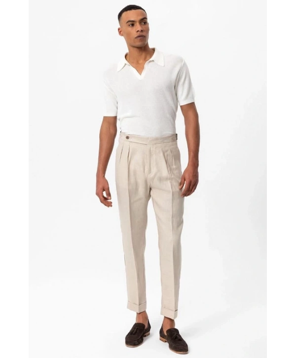 Erkek Polo Yaka Örme Kumaş Triko Thişört-Beyaz