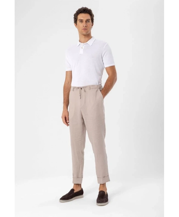 Erkek Polo Yaka Örme Kumaş Triko Thişört-Beyaz