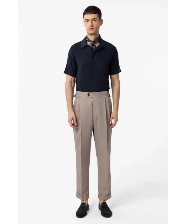 Erkek Polo Yaka Örme Kumaş Triko Thişört-Lacivert