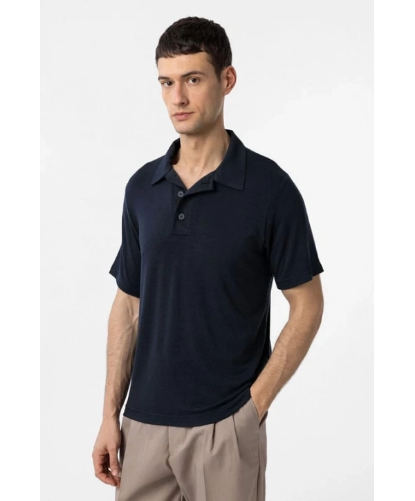 Erkek Polo Yaka Örme Kumaş Triko Thişört-Lacivert