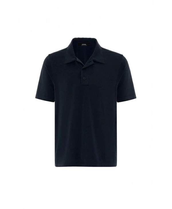 Erkek Polo Yaka Örme Kumaş Triko Thişört-Lacivert