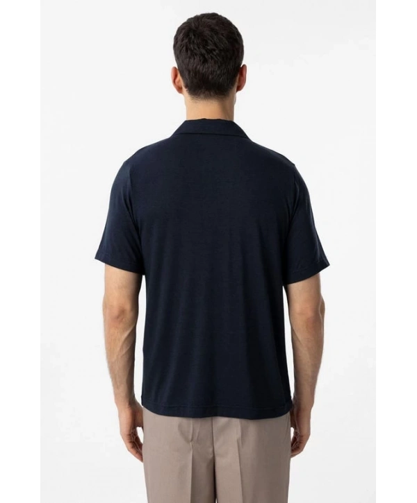 Erkek Polo Yaka Örme Kumaş Triko Thişört-Lacivert