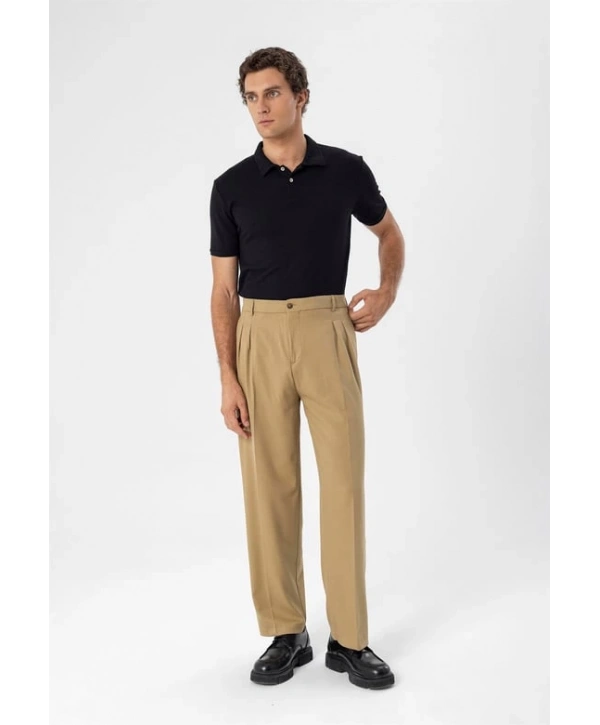 Erkek Polo Yaka Örme Kumaş Triko Thişört-Siyah