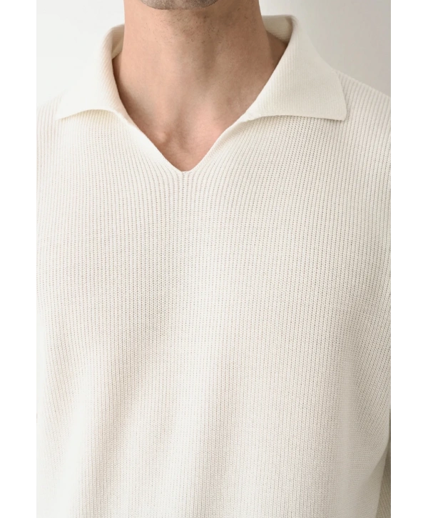 Erkek Polo Yaka Uzun Kol Örme Triko - Beyaz