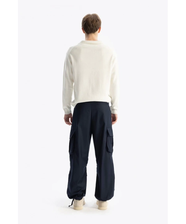 Erkek Polo Yaka Uzun Kol Örme Triko - Beyaz