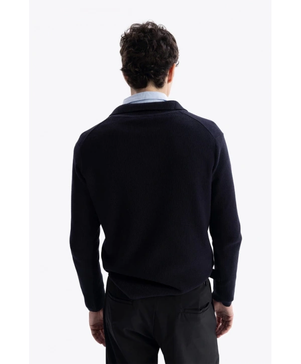 Erkek Polo Yaka Uzun Kol Örme Triko - Lacivert