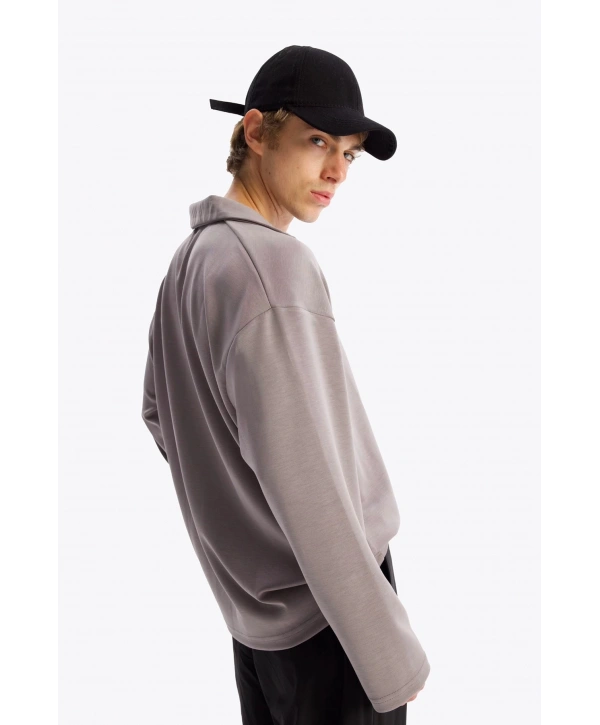 Erkek Polo Yaka Uzun Kol Sweat - Bej