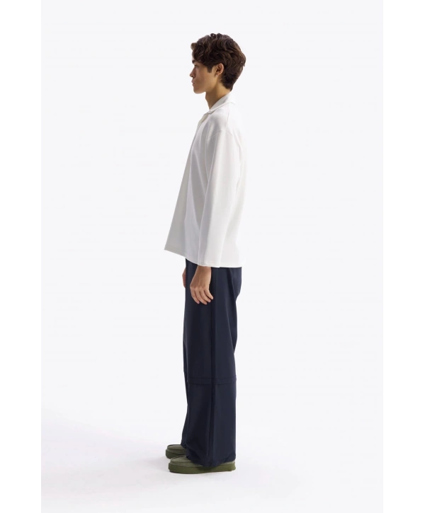 Erkek Polo Yaka Uzun Kol Sweat - Beyaz