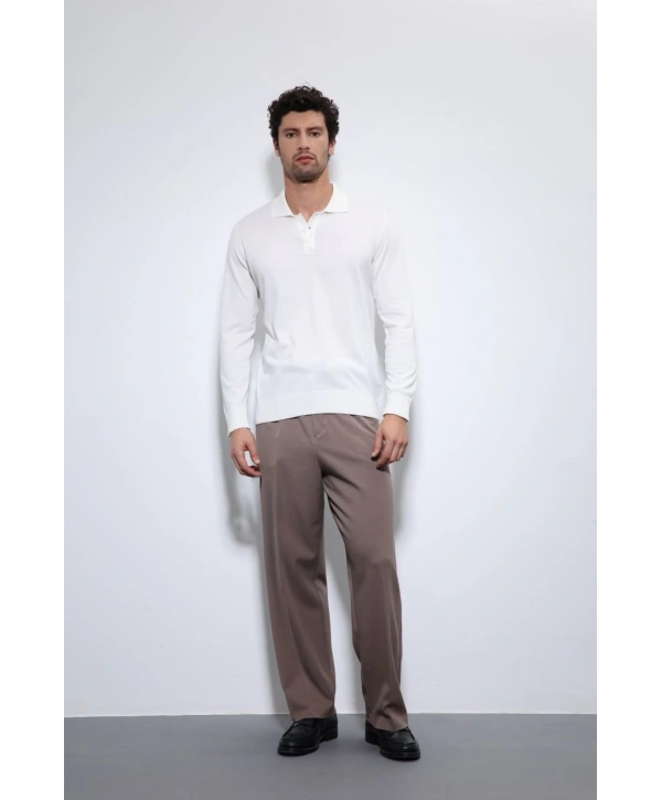 Erkek Polo Yaka Uzunkol Pamuklu Triko -Beyaz