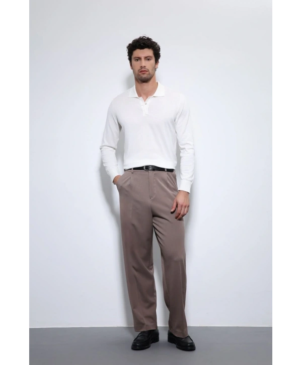 Erkek Polo Yaka Uzunkol Pamuklu Triko -Beyaz