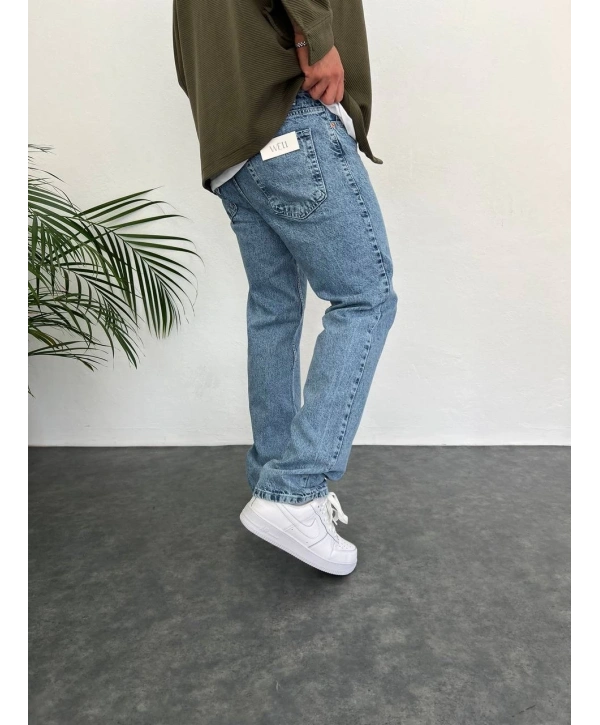 Erkek Rahat Kalıp Baggy Kar Yıkamalı Kot Pantolon - Mavi