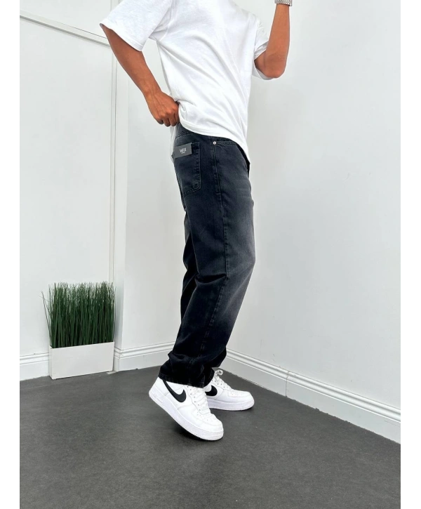 Erkek Rahat Kalıp Baggy Kot Pantolon- Füme