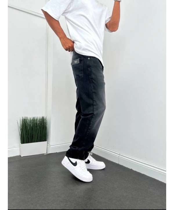 Erkek Rahat Kalıp Baggy Kot Pantolon - Füme