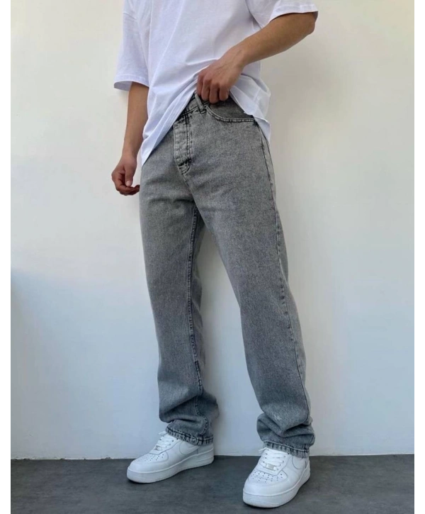 Erkek Rahat Kalıp Baggy Kot Pantolon - Gri