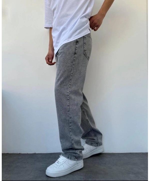 Erkek Rahat Kalıp Baggy Kot Pantolon - Gri