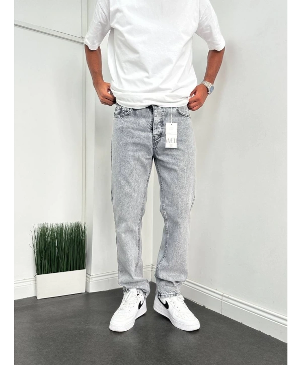 Erkek Rahat Kalıp Baggy Kot Pantolon- Gri