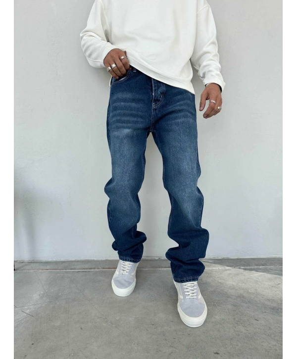 Erkek Rahat Kalıp Baggy Kot Pantolon - Mavi