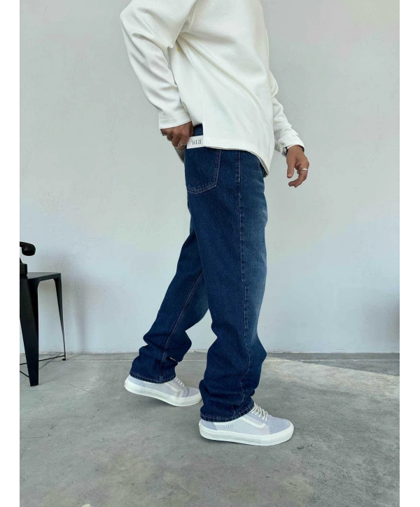 Erkek Rahat Kalıp Baggy Kot Pantolon - Mavi