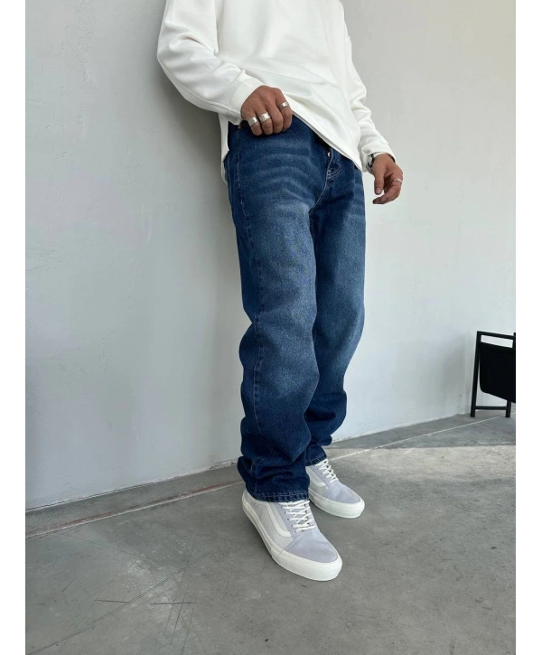 Erkek Rahat Kalıp Baggy Kot Pantolon - Mavi