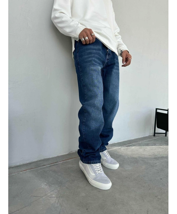 Erkek Rahat Kalıp Baggy Kot Pantolon - Mavi