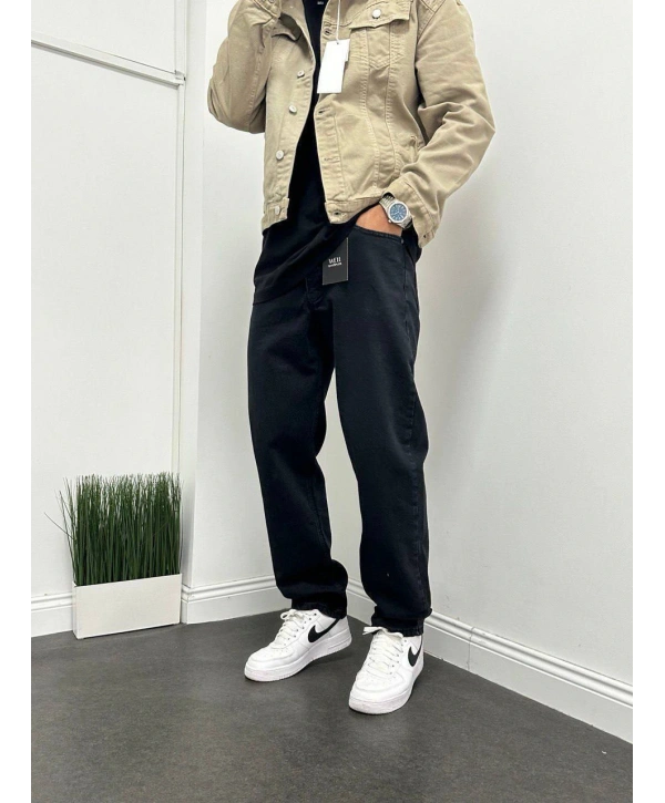 Erkek Rahat Kalıp Baggy Kot Pantolon- Siyah