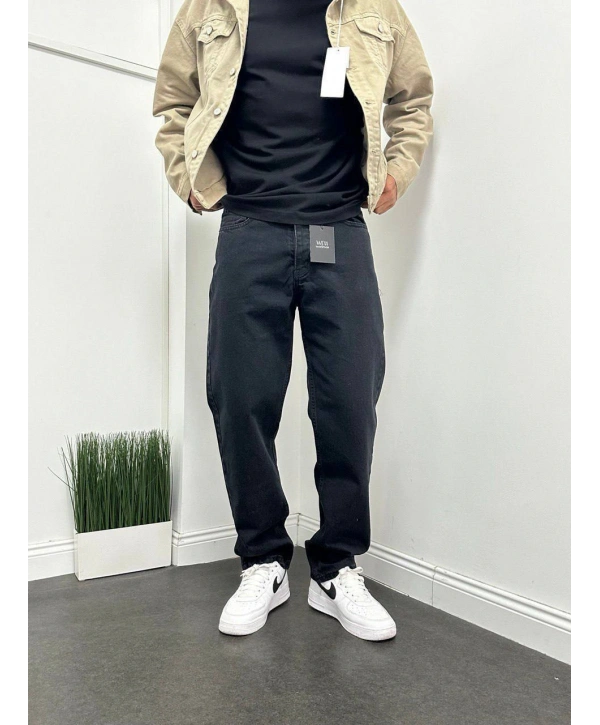 Erkek Rahat Kalıp Baggy Kot Pantolon- Siyah