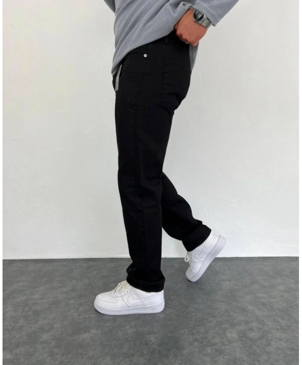 Erkek Rahat Kalıp Baggy Kot Pantolon- Siyah