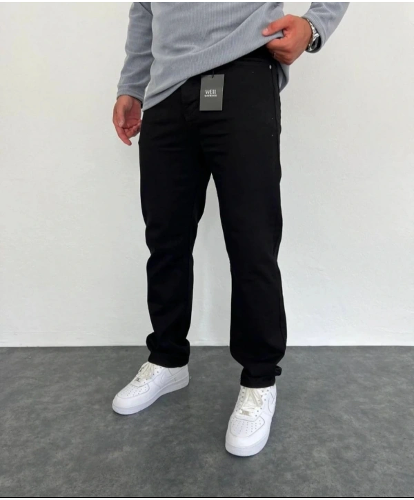 Erkek Rahat Kalıp Baggy Kot Pantolon- Siyah