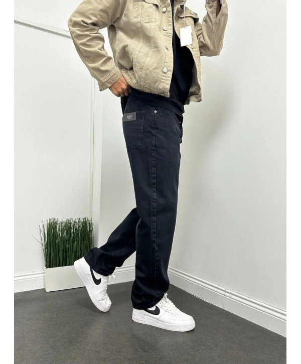 Erkek Rahat Kalıp Baggy Kot Pantolon- Siyah