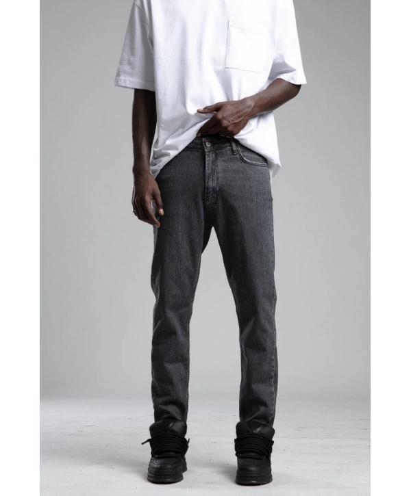 Erkek Rahat Kalıp Bagy Kot Pantolon -Koyu Gri