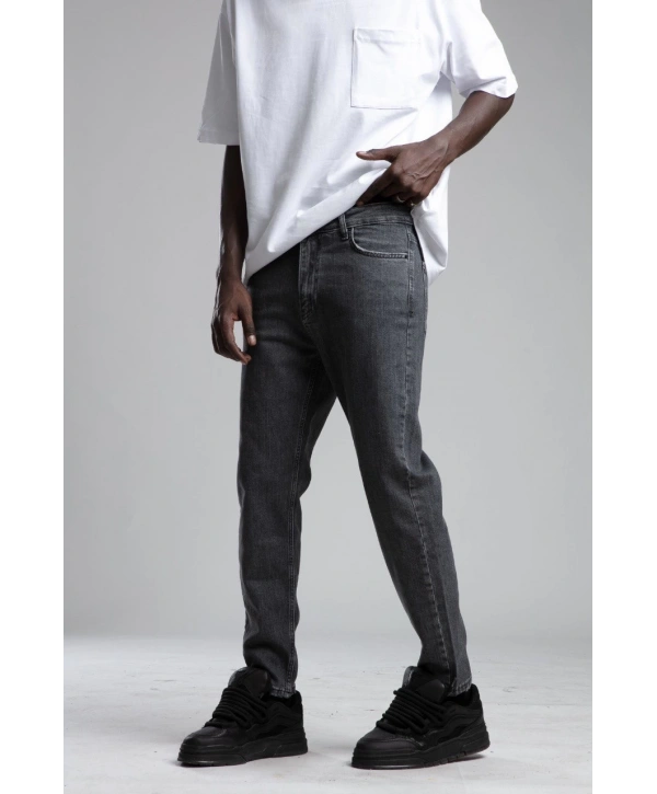 Erkek Rahat Kalıp Bagy Kot Pantolon -Koyu Gri