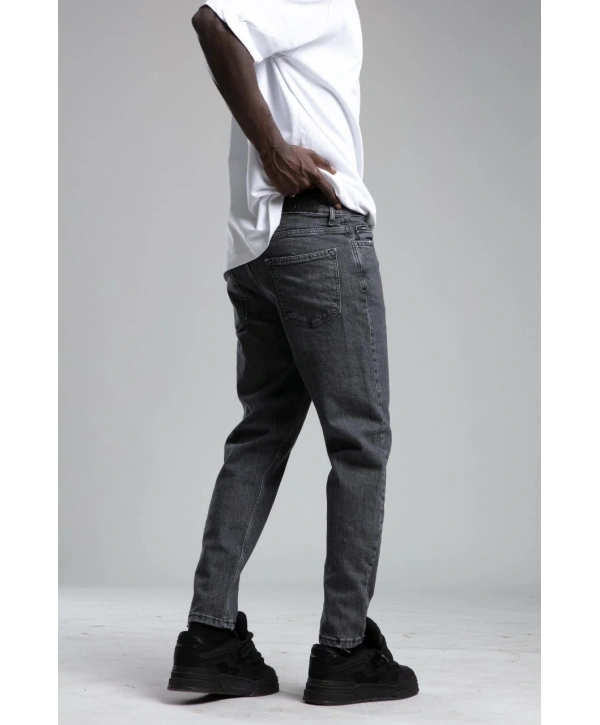 Erkek Rahat Kalıp Bagy Kot Pantolon -Koyu Gri