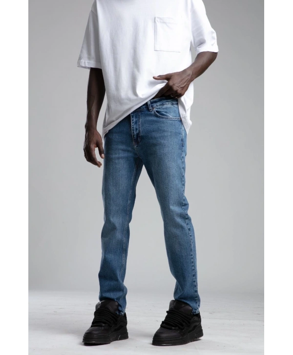 Erkek Rahat Kalıp Bagy Kot Pantolon - Mavi