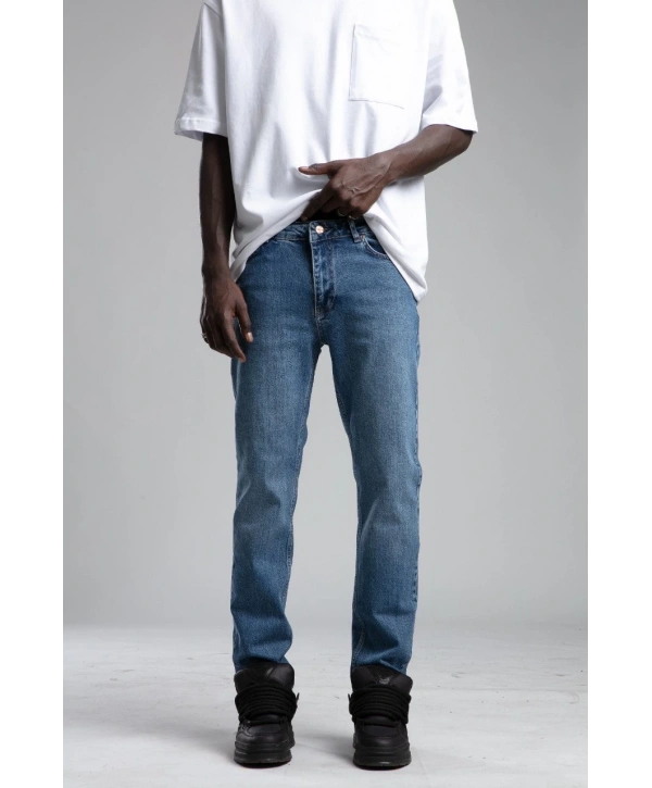 Erkek Rahat Kalıp Bagy Kot Pantolon - Mavi