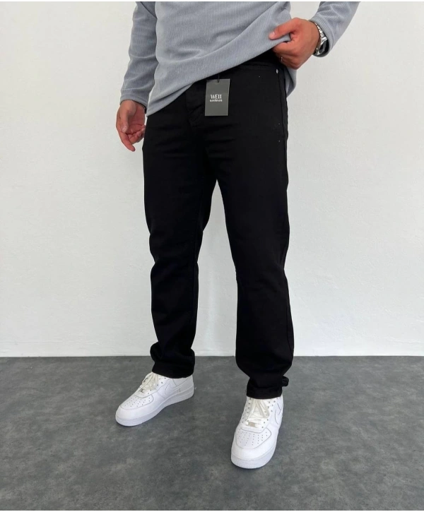 Erkek Rahat Kalıp Bagy Kot Pantolon- Siyah