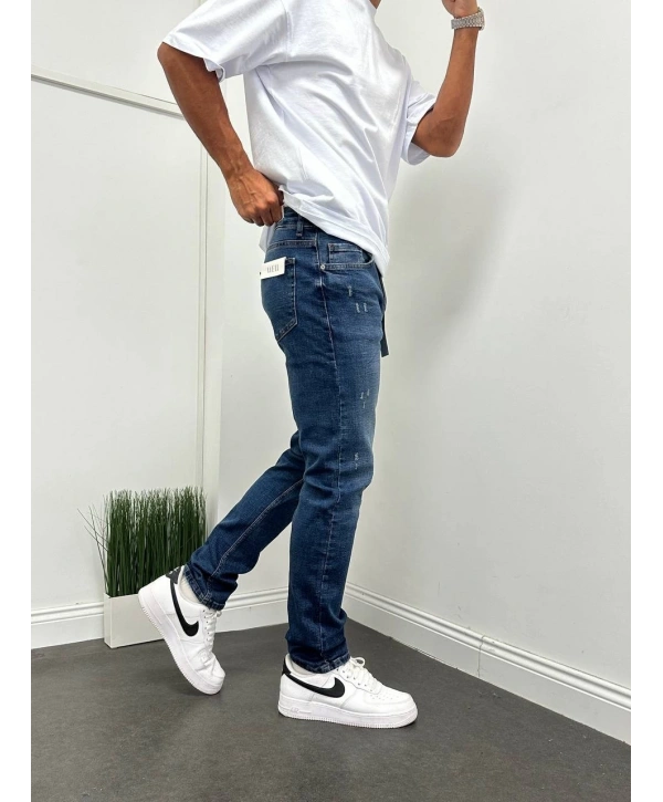 Erkek Rahat Kalıp Regularfit Likralı Kot Pantolon - Koyu Mavi