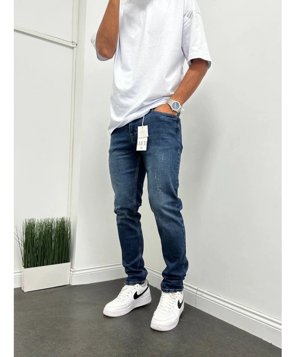 Erkek Rahat Kalıp Regularfit Likralı Kot Pantolon - Koyu Mavi