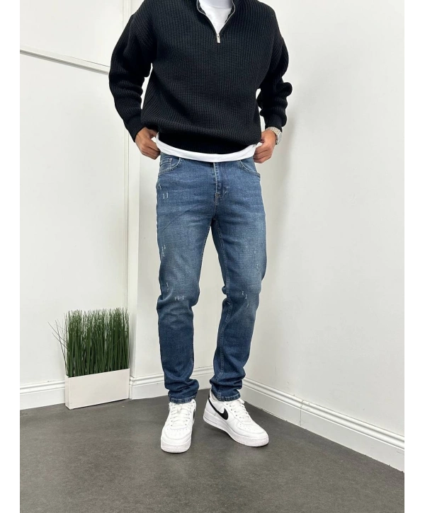 Erkek Rahat Kalıp Regularfit Likralı Kot Pantolon - Koyu Mavi