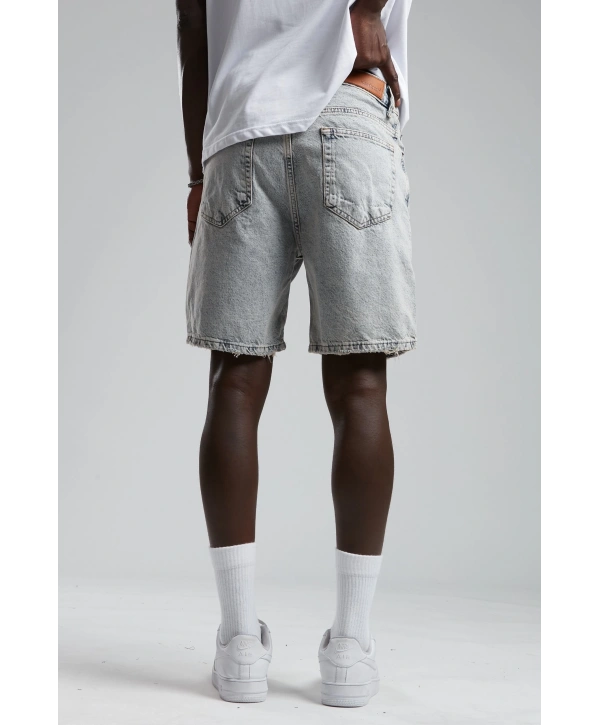 Erkek Rahat Kesim Kar Yıkamalı Kot Şort -Acık Mavi