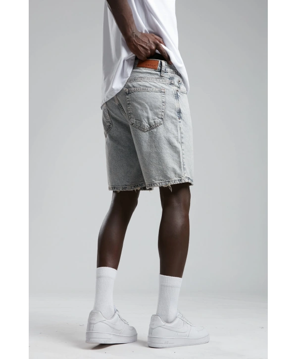 Erkek Rahat Kesim Kar Yıkamalı Kot Şort -Acık Mavi