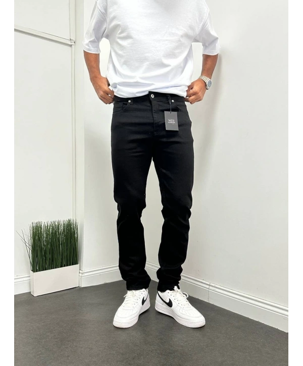 Erkek Regularfit Likralı Kot Pantolon - Siyah