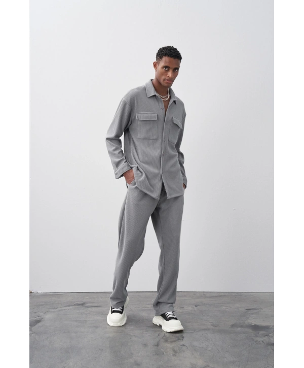 Erkek Salaş Kesim Fitilli KadifeTakım Pantolon - Gri