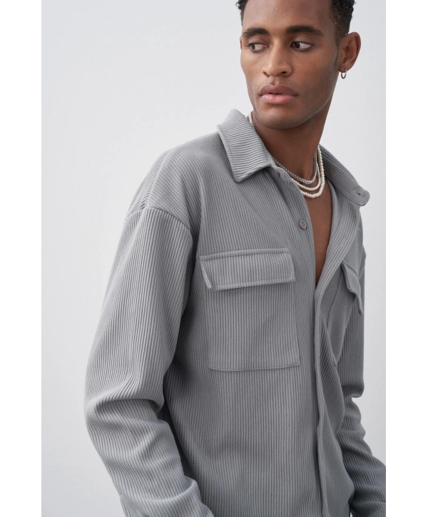 Erkek Salaş Kesim Fitilli KadifeTakım Pantolon - Gri