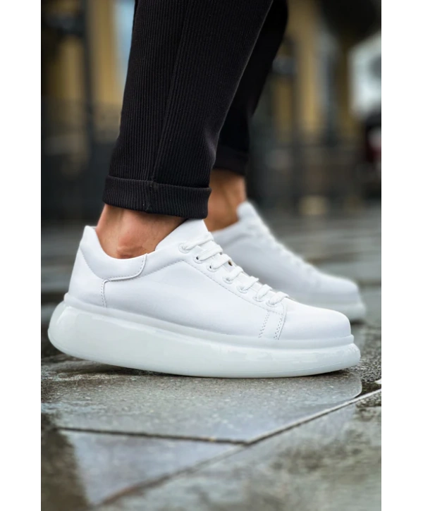 Erkek Sneakers Şeffaf Taban Günlük Spor Casual Ayakkabı -Beyaz-Beyaz